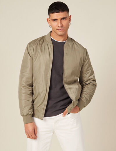 Bomber court manches longues doubl&eacute; taupe homme