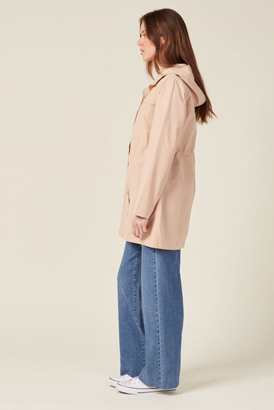 Parka à capuche déperlante beige femme