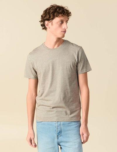 T-shirt cintr&eacute; col rond manches courtes taupe homme