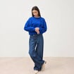 Sweat droit col rond manches longues bleu electrique femme