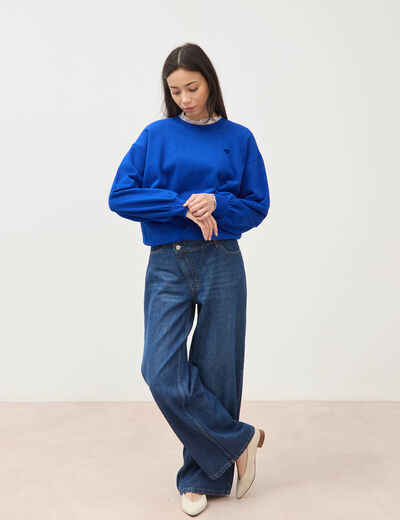 Sweat droit col rond manches longues bleu electrique femme