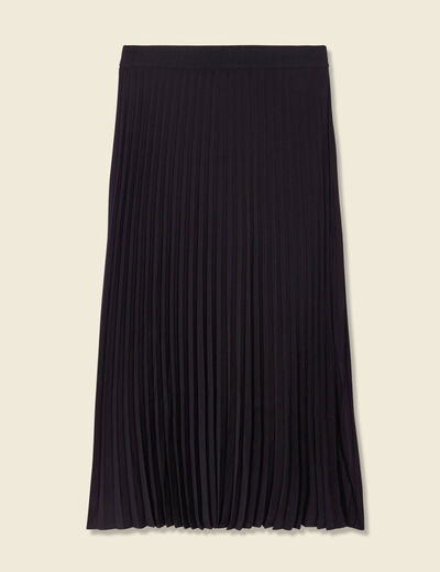 Jupe longue évasée plissée noir femme