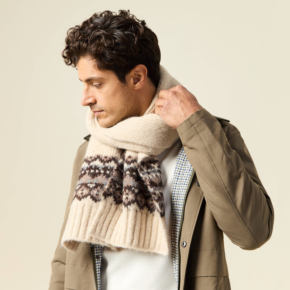 &Eacute;charpe d&eacute;tails jacquard ecru homme