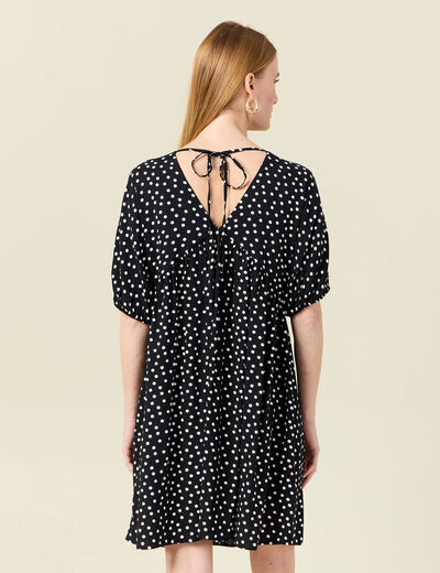 Robe évasée fluide col en V noir femme