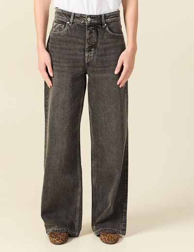 Jeans large taille haute denim snow gris femme