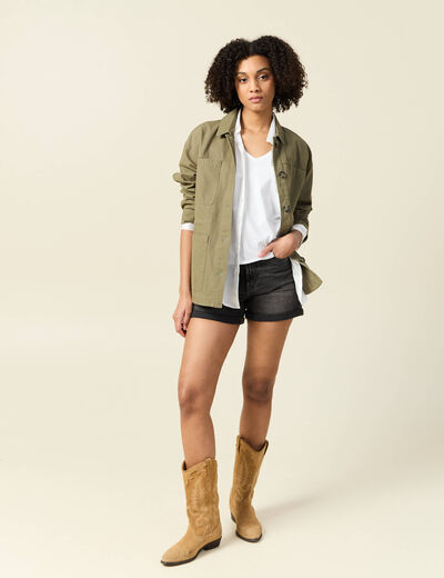 Short mom éco-responsable denim gris femme