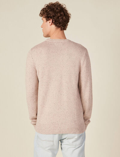 Pull manches longues col rond beige homme
