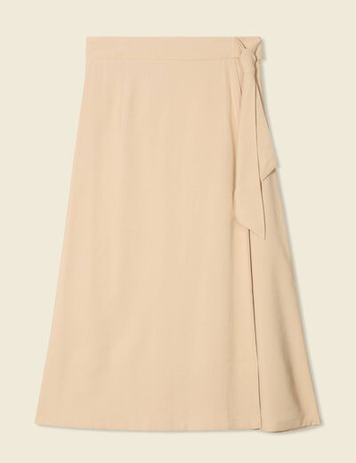 Jupe longue portefeuille beige femme