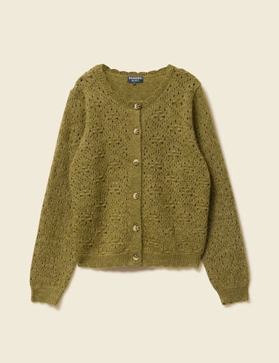 Gilet manches longues col rond vert kaki femme