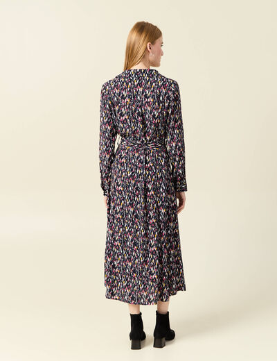 Robe chemise longue évasée bleu marine femme