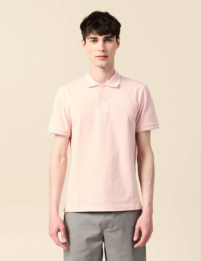Polo cintr&eacute; en coton manches courtes rose clair homme