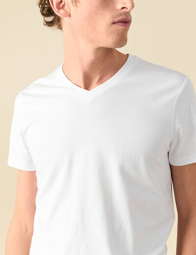 T-shirt ajust&eacute; col v manches courtes blanc homme