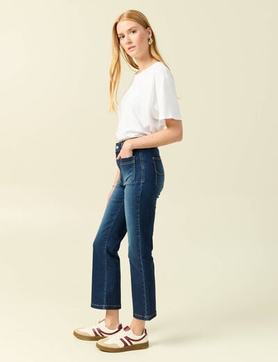 Jeans bootcut cropped taille haute denim brut femme