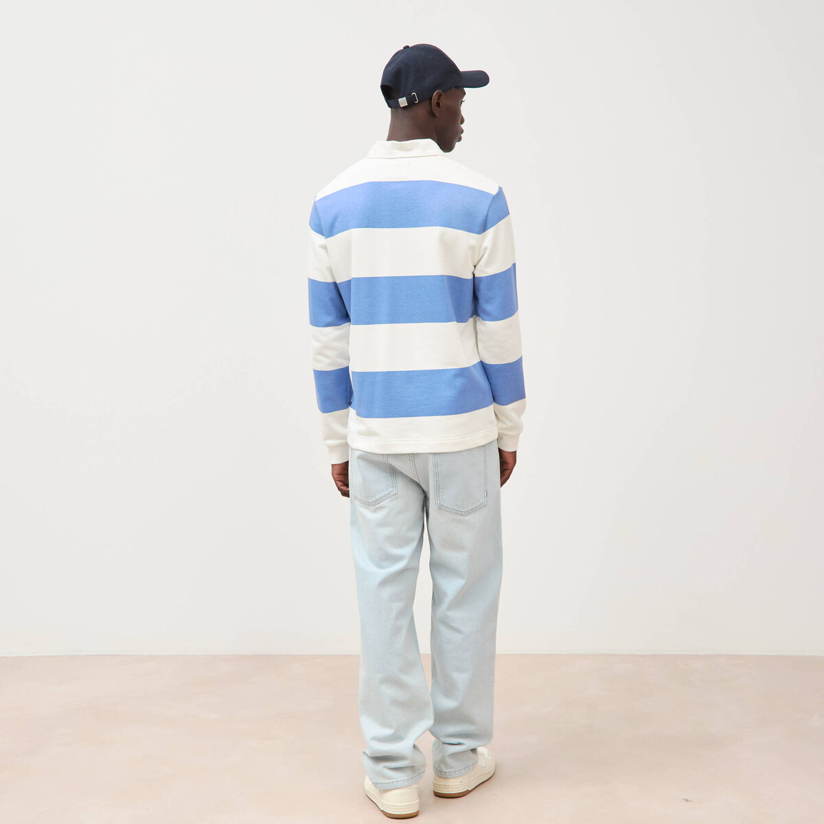Polo manches longues broderie bleu violet homme