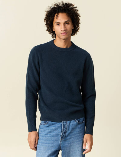 Pull manches longues col rond bleu marine homme