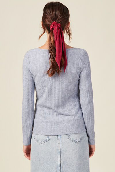 T-shirt manches longues bleu gris femme