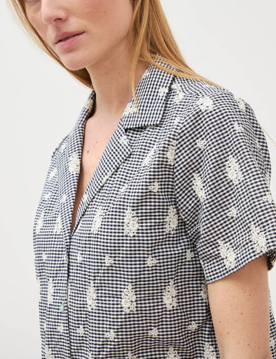 Chemise en coton manches courtes noir femme