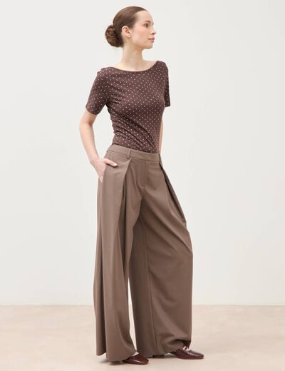 Pantalon large taille standard marron femme