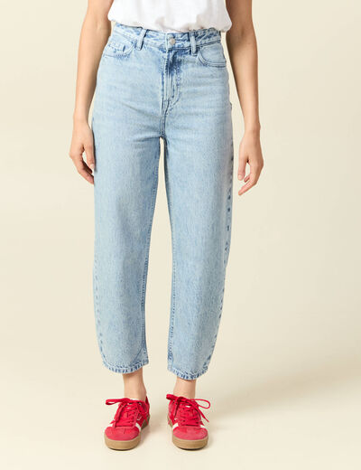 Jeans slouchy taille haute en coton denim bleach femme