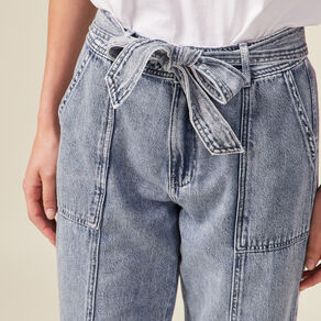 Jeans paperbag ceinturé denim snow bleu femme