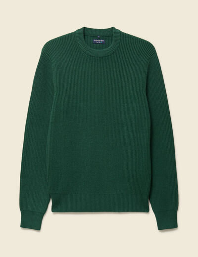 Pull fin manches longues col rond vert homme