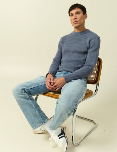 Pull col rond manches longues bleu gris homme