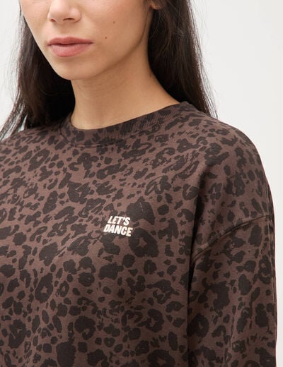 Sweat col rond manches longues marron chocolat femme
