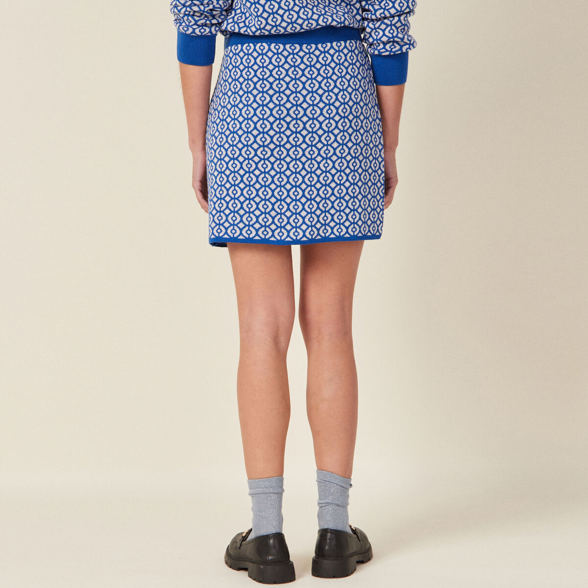 Jupe droite tricotée bleu femme