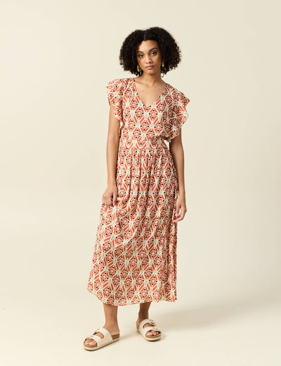 Robe longue droite fluide terracotta femme