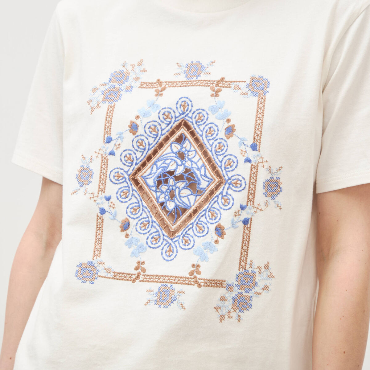 T-shirt en coton manches courtes ivoire femme