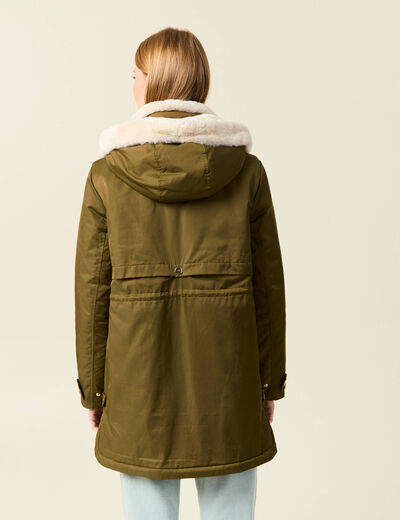 Parka droite &agrave; capuche vert kaki femme