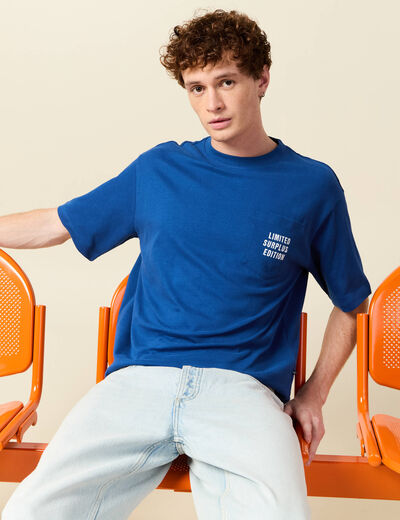 T-shirt oversize en coton bleu roi homme