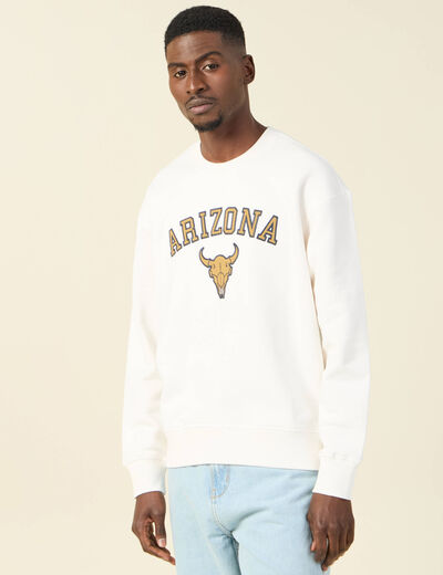 Sweat oversize col rond manches longues ecru homme