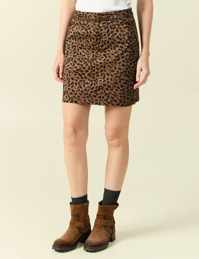 Jupe stretch avec ceinture amovible marron cognac femme