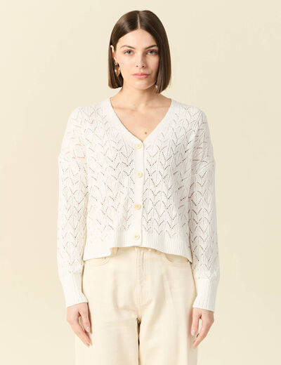 Gilet manches longues ajouré ecru femme