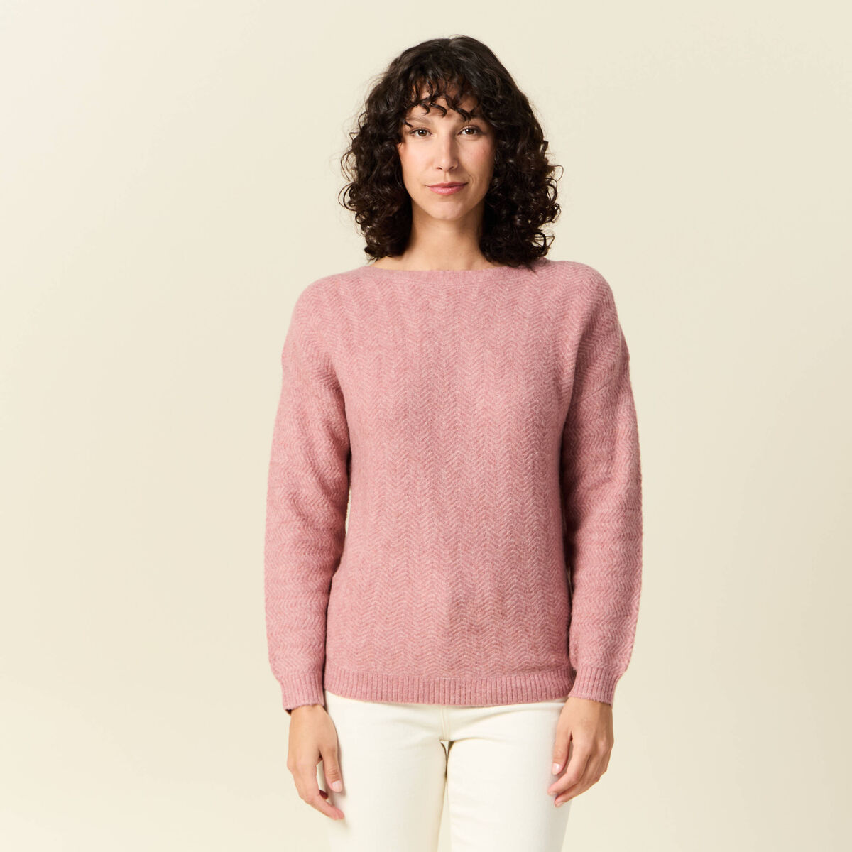 Pull manches longues rose pastel femme