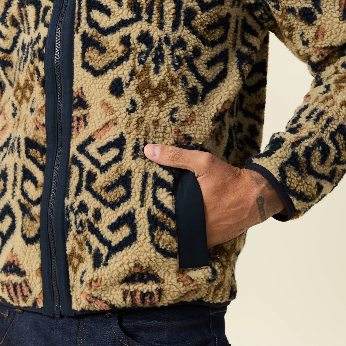 Gilet manches longues zipp&eacute; sherpa beige homme