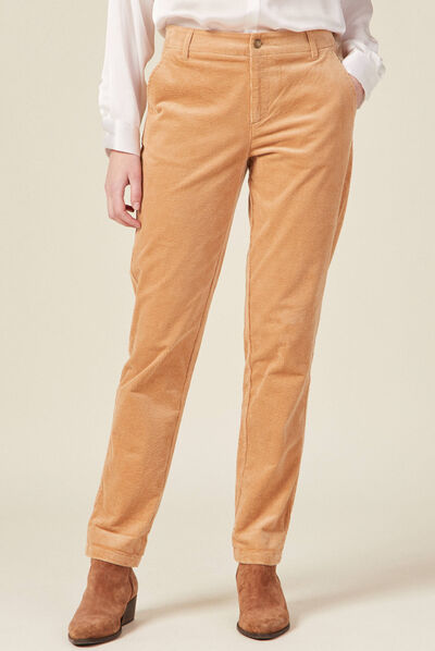 Pantalon chino velours côtelé marron clair femme