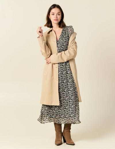 Robe longue évasée manches 3/4 noir femme