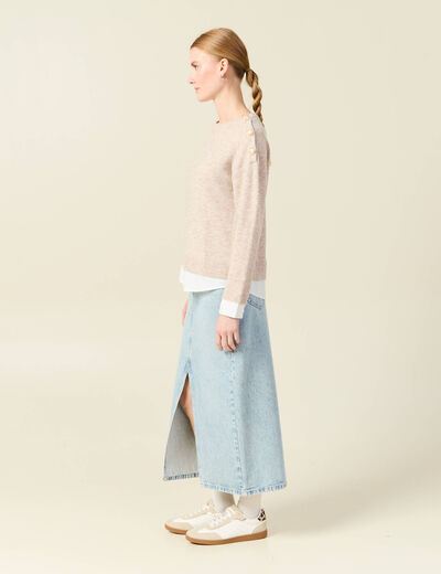 Pull manches longues 2-en-1 creme femme