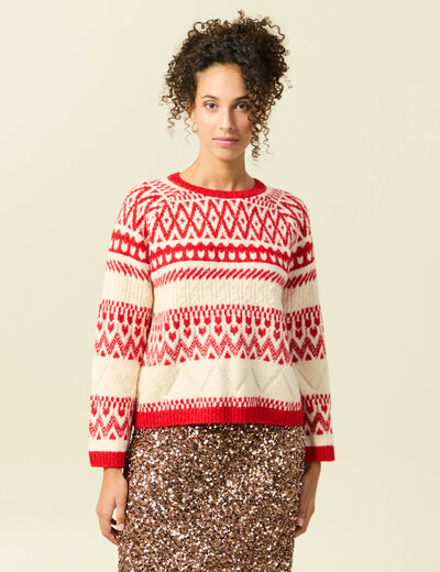 Pull manches longues col rond rouge femme