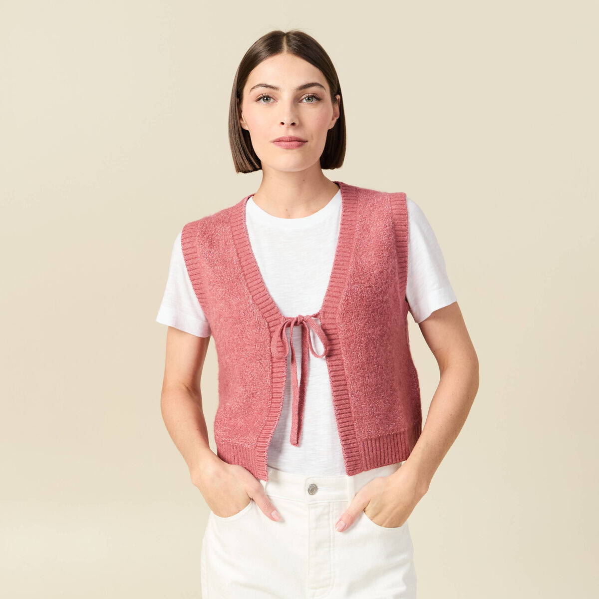 Gilet sherpa droit sans manches mauve femme