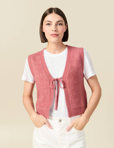 Gilet sherpa droit sans manches mauve femme