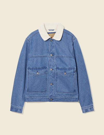 Veste droite en jean denim stone homme