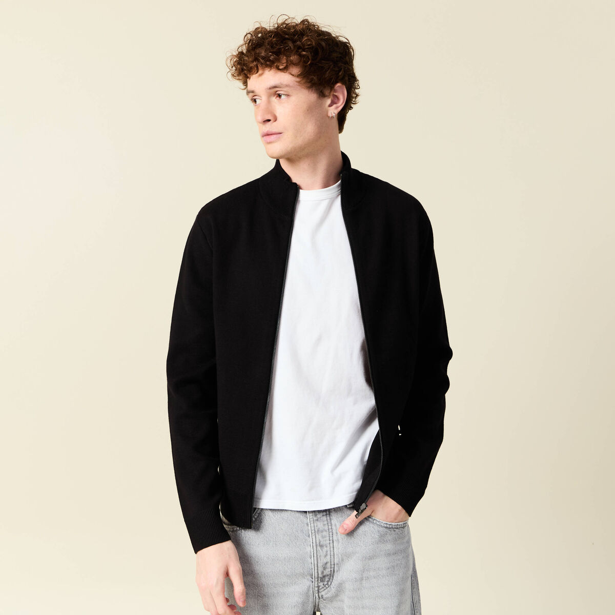 Gilet manches longues zippé noir homme