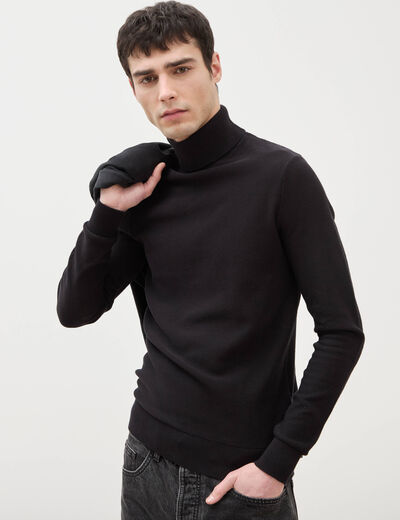 Pull fin col montant manches longues noir homme