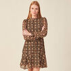 Robe trapèze col montant camel femme
