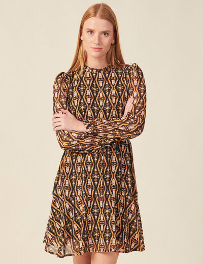 Robe trapèze col montant camel femme