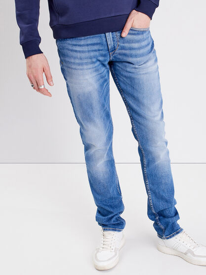 Jeans straight details destroy denim used homme