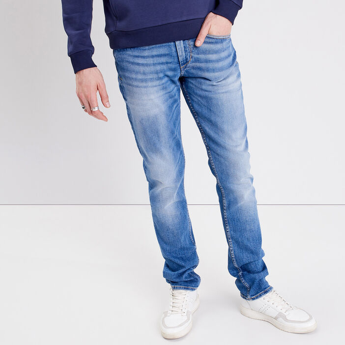 Jeans straight détails destroy denim used homme